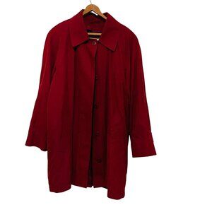 London Fog Womens Size M Red Overcoat Jacket Zip Button Up Collared Long Sleeves